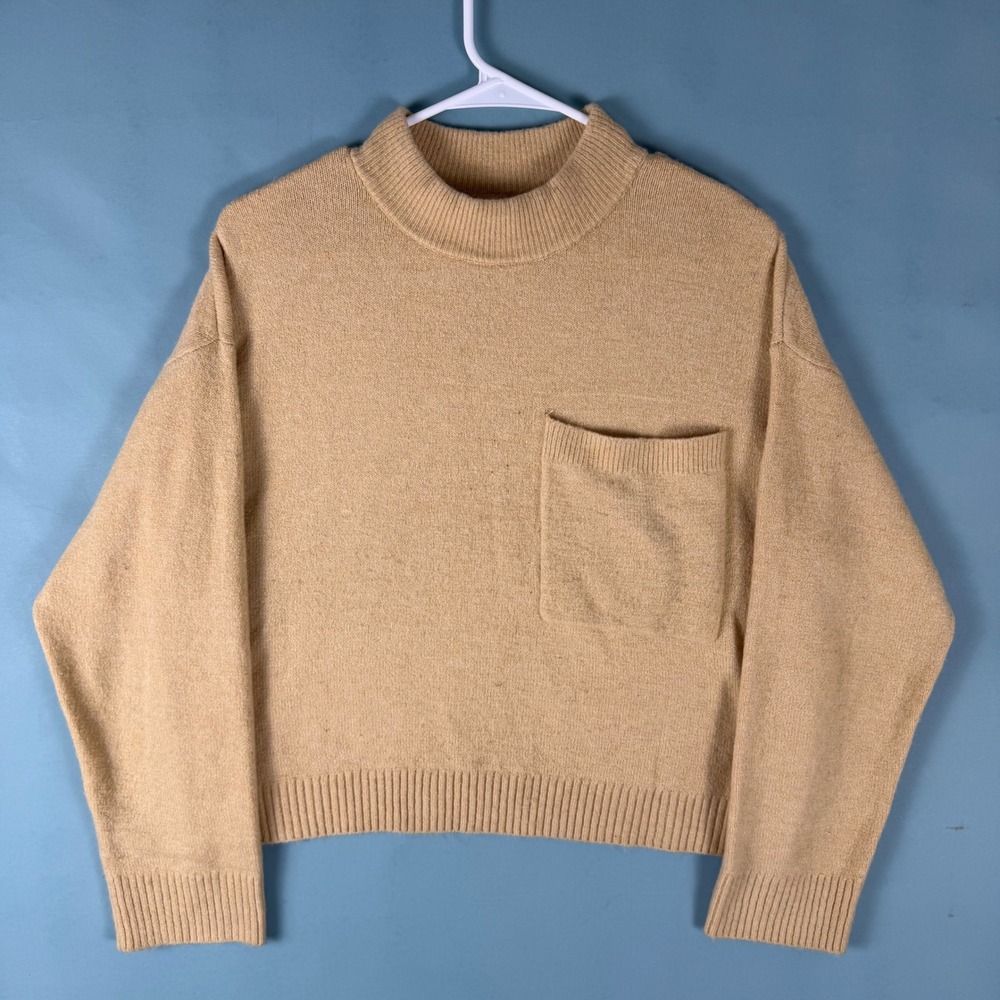 Vintage Calvin Klein Womens M Tan Mock Neck Single Pocket Knit Pullover Sweater